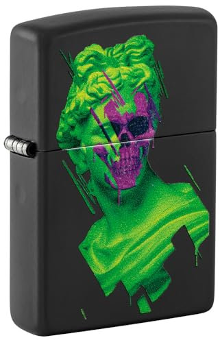 Zippo Sturmfeuerzeug - Skull Hellenism - Black Matte - Black Light Effekt - Nachfüllbar - Wiederverwendbar - Windfestes Design - Geschenkbox - Made in USA