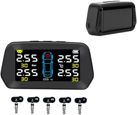 RGTTOTG Intelligentes TPMS 0,01 bar Genauigkeit, Reifendruckkontrollsystem, Solarladung, 7 Alarmmodi, automatischer Schlaf-/Arbeits-Reifenpositionsaustausch, 5 integrierte Sensoren (0–116 PSI)