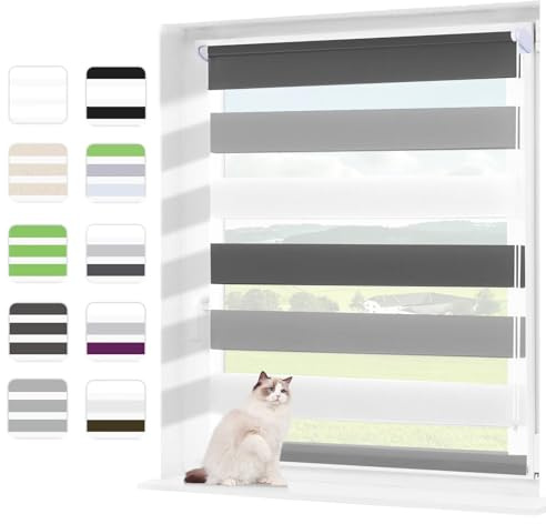 Wudomi Doppelrollo Klemmfix ohne Bohren Weiß-Grau-Anthrazit 90x120cm(BxH),Lichtdurchlässig und Verdunkelnd Duo Rollo,Klemmrollo Seitenzugrollo für Schlafzimmer, Badezimmer, Wohnzimmer Fenster und Tür
