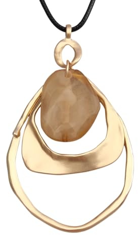 GelConnie Women's Brown Leather Boho Teardrop Tree of Life Necklace, 84cm, Zinc, No Gemstone