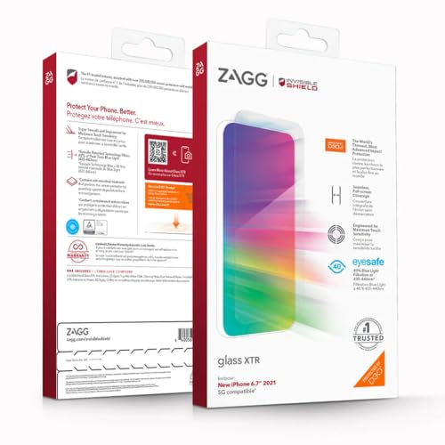 ZAGG InvisibleShield Glass XTR2 Screen Protector for iPhone 13 pro max and 14 Plus - Maximum Impact Protection, Anti-Reflective, Anti-Dust, Edge-to-Edge, Blue Light Filter, Easy Install