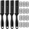 4 Piezas Peine de Afeitar y Corte Profesional, Cortador de Pelo de Doble Cara Recortador de Plástico con Navaja, Kit de Peine para Adelgazar el Cabello con 12 Cuchilla del Acero Inoxidable