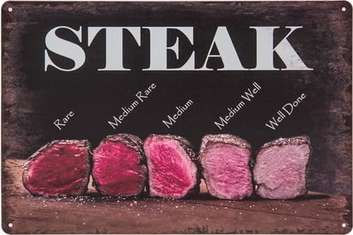 30 x 20 cm – Blechschild – STEAK – Lustiger Spruch/Übersicht – Garten, Party, BBQ, Steak – Grillmeister Deko Schild