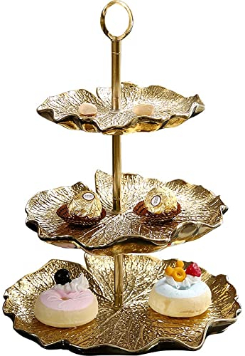 OQHAIR Frutero Bandeja de Almacenamiento de cerámica de 2 Capas Postre Dorado Plato de refrigerio de Frutas Plato de exhibición de joyería Organizador cosmético Bandeja de decoración del