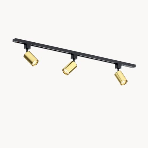 Qub Focus III 1-Phasen Led Schienensystem - 100cm - 3x GU10 Spots - 1x 1m Schienen - I-Form - Deckenstrahler Schwarz/Gold - Erweiterbar & flexibel - LED-kompatibel - Modernes Design Spot lampe