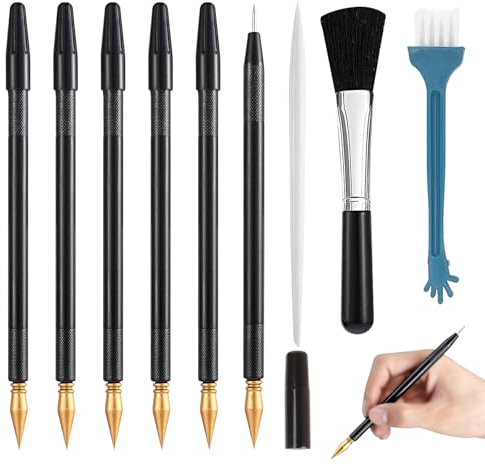 IBMLOMM Kratzstifte für Kratzbilder - Praktisches Kratzbilder Erwachsene Set mit Goldbeschichteten Stiften, Schwarzer Bürste und Bambusstab