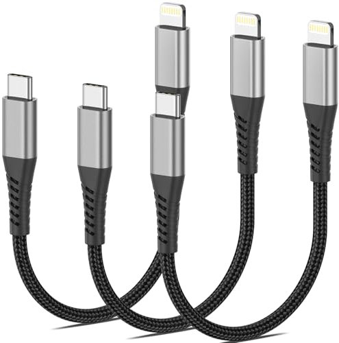 Lot de 3 câbles Lightning USB C courts, 20 cm, certifiés MFi, en nylon, 0,2 m, type C, pour iPhone 14, 13, 12, 11 Pro Max, Mini, SE, X, XS, XR 8 Plus