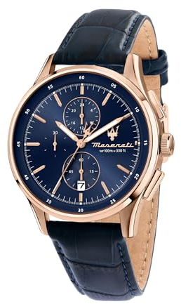 MASERATI Montre Homme, Chronographe, Analogique, 42 mm, Bracelet en Cuir, Collection SORPASSO - R8871624009