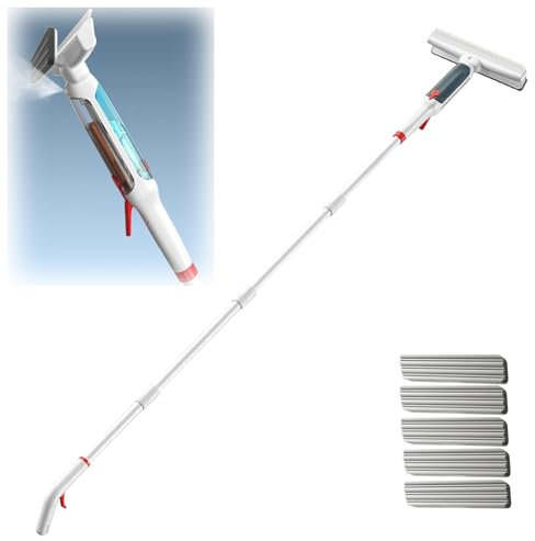 RYJYQYX 4 en 1 Spray Limpiacristales con Varilla De Extensión, Limpiacristales con Colector De Aguas Residuales Y 5 Paños para Baños,Ventanas,Espejos