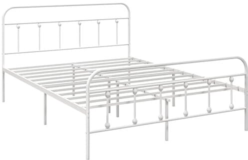 HOMCOM 4ft6 Double Bed Frame with Underbed Storage, Metal Platform Bed frame with Tall Headboard, Footboard and Steel Slat Support, No Box Spring Needed, Easy Assembly, White