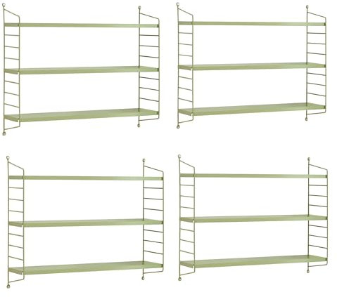 [en.casa] Modulares Wandregal Strängnäs 4er Set Metallregal Olivgrün Hängeregal mit 3 Regalböden Badregal Küchenwandregal Wandablage Wohnzimmer