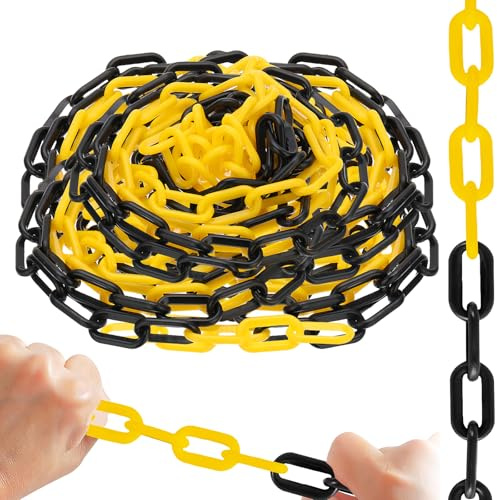 PRITOK Absperrkette Gelb Schwarz Kunststoff: 15M 6mm Absperrkette Kunststoffkette, Absperrkette Warnkette für Warnsicherheit, Parkplatz, Massenkontrolle, Warteschlangen, Verkehr