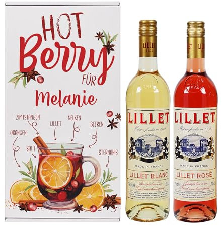 Herz & Heim® weihnachtliches Lillet Geschenkset mit 2 Flaschen und personalisierter Geschenkbox (Hot Berry)