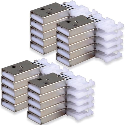 VISSQH 20 Pcs USB 2.0 A Type Male Socket,USB A Solder Plug USB plug A Type 4-pin Connector,USB A Connector for USB Equipment Installed or DIY Replace