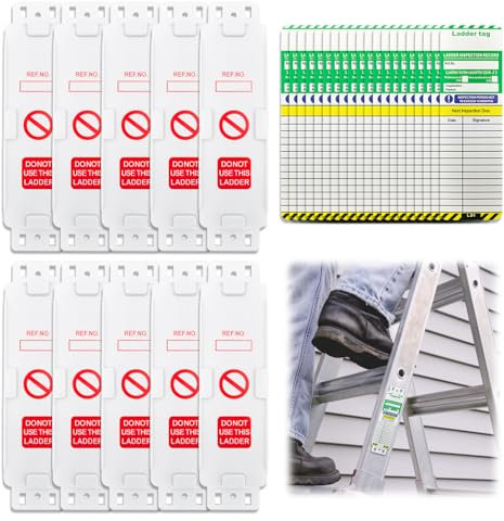 Ladder Tags,10 Holders and 20 Ladder Inspection Tag Inserts Waterproof Ladder Inspection Tags Inspection Record Kit Fits All Ladder Types Protect for Indoor & Outdoor
