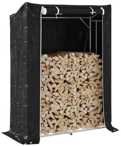 Homgoday Meuble de rangement pour bois avec couverture anti-pluie 150 x 60 x 200 cm, meuble à bois d'intérieur, porte-bois de chauffage, porte bois pour cheminée, bois d'intérieur