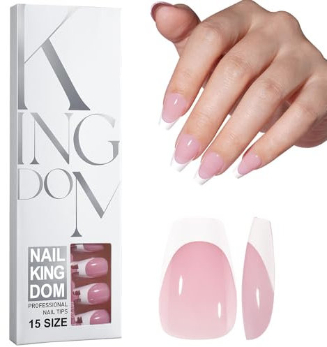 French Tip Press On Nails - 120 Stück abnehmbare Coffin False Nail Tips mit 15 Größen, Soft Gel Nail Tips Full Cover Nageltip, French Künstliche Fake nails