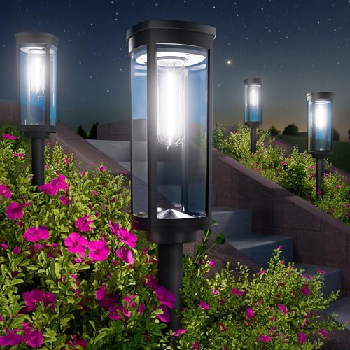 EDISONFIRE Sehr Hell Solarlampen für Außen Garten, 4 Stücke Gartenleuchten Solar Kaltes Weiß,IP65 Wasserdicht Solarleuchten Garten Außenbeleuchtung für Außen Garten, Terrasse, Pfad, Rasen