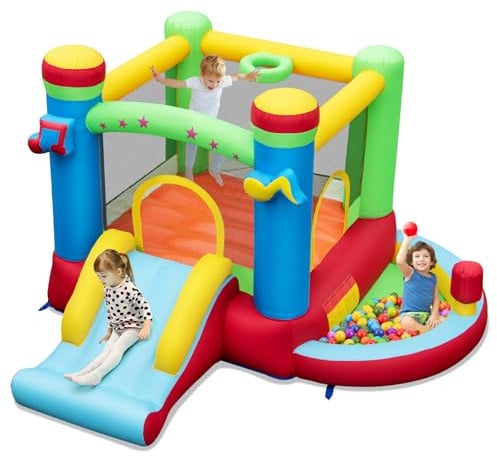GOPLUS Aufblasbares Hüpfburg, Springburg mit Rutsche, Planschbecken, Basketballkorb & Ringwurfspiele, Bouncer Haus mit Musikthema für Kinder 3-12 Jahren, 294 x 290 x 190 cm