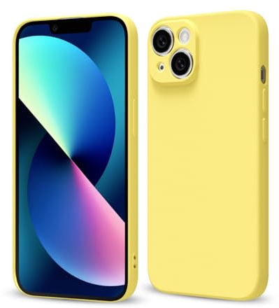 Svaove for iPhone 13 Mini Phone Case Liquid Silicone, Thin Ultra Slim Minimalist Phone Cover, Girly Cute Plain Bright Solid Color Matte Soft Rubber Jelly Gel Plastic TPU Bumper, Yellow