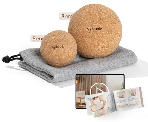styleholz® Faszienball Set aus Kork [2-teiliges Set mit 5cm und 8cm Bällen] für Punktuelle Selbstmassage von Nacken, Rücken, Schultern & Füße – Nachhaltig & Hautfreundlich