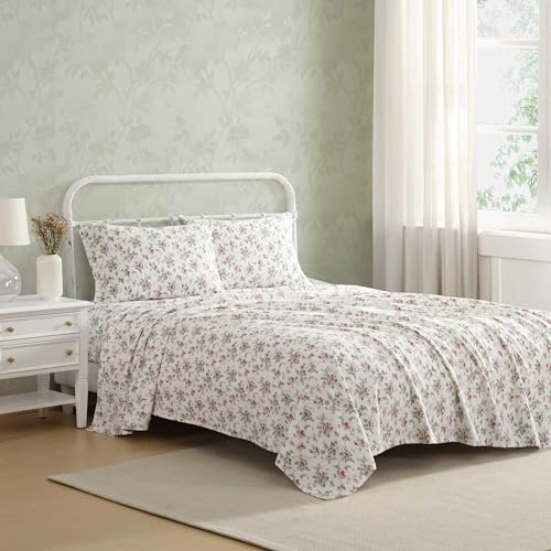 Laura Ashley - Set di biancheria da letto king size, in flanella di cotone con federe abbinate, spazzolato per una maggiore morbidezza, tasca profonda, certificato Oeko-Tex (Le Fleur Pink)