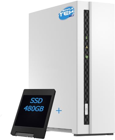 SIMPLETEK - Home Network Storage NAS with 2GB RAM, 1-Bay with 480GB SSD pre-installed, USB, Gigabit LAN