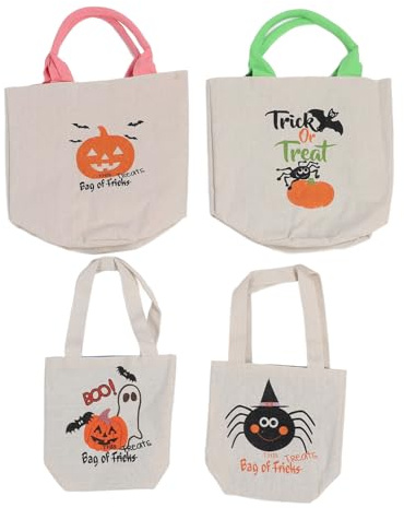 WOHPNLE Bolsas de lanzamiento de lona Halloween Trick o Treat, 4 paquetes Bolsos de de hombro reutilizables para bocadillos para bocadillos de dulces