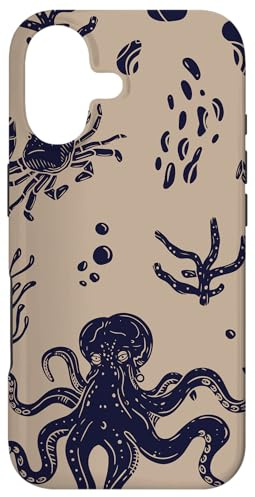 Hülle für iPhone 17 Sea Nautical Ocean Life Octopus Krabbe Biologe Blau Navy Tan