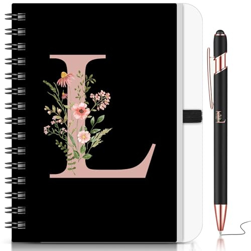 BBTO 2 Stück Personalisiertes B6 Notizbuch mit Initialen, Buchstabe L | Blumen Tagebuch mit Stift, Geschenk für Schule, Frauen, Freundin, Schwestern, Kollegen, zu Weihnachten, Geburtstag, Abschluss