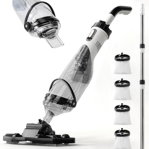 2026NEW Pool Vacuum with Telescopic Pole, All Angle&LED Display, 19 GPM Suction, Up to 60 Minutes Runtime, Cordless Handheld Pool Vacuum Cleaner for Pools, Spas & Hot Tubs, Includes 4-Pack Filter Bags