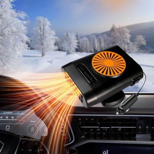 Autoheizung, 12V 200W Autolüfterheizung mit Entfrosterfunktion, 2-in-1 Schnellheiz und Kühlfunktion mit Zigarettenanzünderstecker, Scheibenentfroster mit 360° drehbarem Sockel für Pkw und SUV
