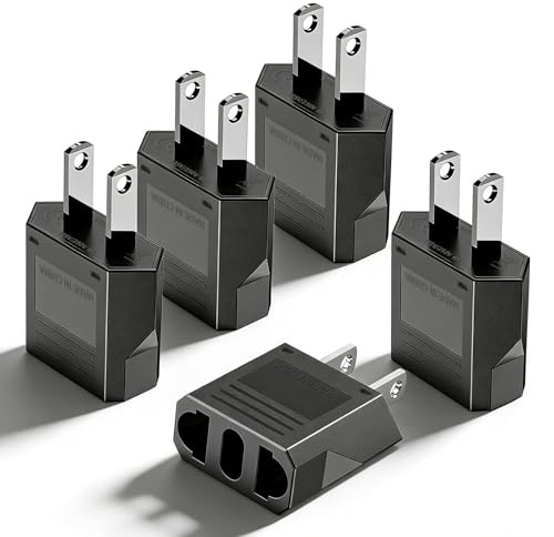 Reiseadapter 5 Stück, EU to US Adapter, Reiseadapter USA Adapter Steckdose Konverter Reisestecker US auf EU Steckeradapter Deutschland Europa/Japan/Kanada/Mexiko/Kolumbien Universaladapter - Schwarz
