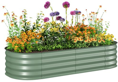 Outsunny Jardinera Exterior Grande Acero Galvanizado 150x62x30 cm Verde | Huerto Urbano para Cultivar Plantas, Macetero Exterior con Bordes de Seguridad, Fácil Montaje, Resistente a la Intemperie