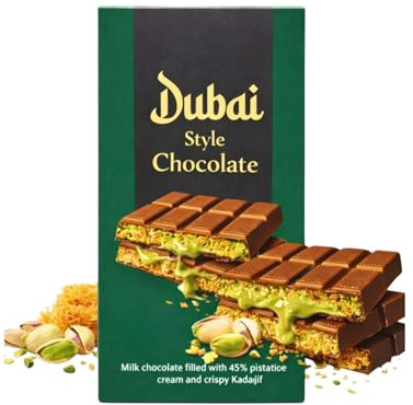 Tablette de Chocolat Dubai Style (122 g) – Cœur Pistache Onctueux & Fils Croustillants