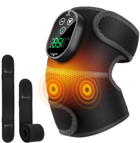 Knie Massagegerät Kabelloser mit 3 Vibration 6 Heizstufen 3 Timer Schwarz | Kniewärmer Massage mit 3000mAh, Massage Heizkissen für Knie Schulter Ellenbogen, kniemassagegerät Geschenk für Vater Mutter