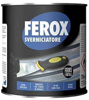 FEROX - Sverniciatore Specifico per Ferro e Metalli Rimuove Vernici Vecchie e Resistenti Formula in Gel Ad Alta Densità Penetra Zone Difficili 750ml