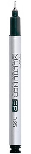 COPIC Multiliner SP 0,35 mm, Black, Aluminium Fineliner mit einer feinen Spitze und wasserbeständiger Pigmenttinte