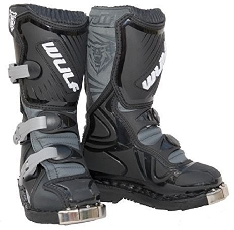 Wulfsport Stivali Moto Bambini off Road Quad Stivali Motocross di Pelle Kart Scooter Enduro MX Stivali Sportivi - Nero - 37 EU