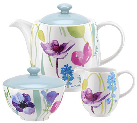 Portmeirion Home & Gifts Water Garden 3pc teaset, Porcelain, Multi, 1.35x0.03x0.05 cm