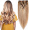 Elailite Clip in Extensions Echthaar Remy Haarverlängerung für komplette Haare 8 Tressen Doppelt Dicke 25cm-110g(#18/613 Hellgoldblond/Hell-Lichtblond)