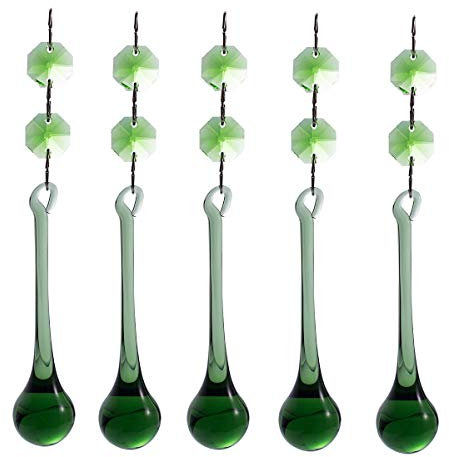 LONG SHENG Lange Sheng Kronleuchter Regentropfen Kristall Prismen Anhänger Drop Bead Strähnen Vorhang Suncatcher DIY Kandelaber Lampe Teile für Home Office Hochzeit Party Dekoration 5 Stück Grün