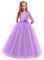 IWEMEK Flower Girls 3/4 Sleeve Floral Lace Tulle First Communion Pageant Dresses Kids Big Girls Princess Birthday Carnival Christmas Bridesmaid Wedding Party Prom Ball Gown Purple 13-14 Years