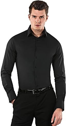 Vincenzo Boretti Herren Hemd Body-fit (besonders Slim-fit tailliert) Uni bügelleicht schwarz 39-40