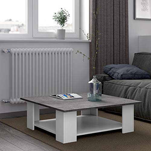 Marque Amazon - Movian Table basse carrée 67x89, Blanc et béton