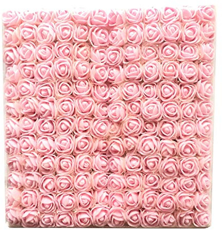 Artfen Mini Fake Rose Flower Heads 144pcs Mini Artificial Foam Roses DIY Wedding Flowers Accessories Make Bridal Hair Clips Headbands Dress (Bottom add Gauze) Light Pink