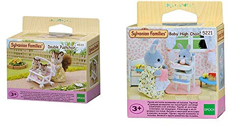 Sylvanian Families -4533 - Poussette Double - Poupées et Accessoires Baby High Chair Families Chaise Haute pour Bébé, 5221, Pas de Variations