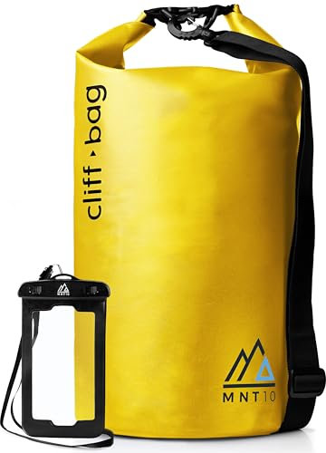 MNT10 Dry Bag “Cliff-Bag” in 20L, 30L, 40L I Drybag Rucksack für SUP, Kanu, Kajak I Wasserdichter Packsack mit Schultergurte I Seesack wasserdicht I + GRATIS wasserdichte Handyhülle (Gelb, 30L)