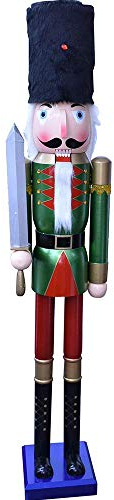BAKAJI Riesiger hölzerner Nussknacker Soldat Weihnachtsnussknacker Höhe 106 cm Gemalte Kleider Bart und Haar aus Plüsch mit Funktionsweise Weihnachtsdekorationen (Design 6)