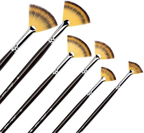 Fan Brushes - Golden Maple 6PC Artist Soft Anti-Shedding Nylon Hair Paint Brush Set for Acrylic Watercolor Oil Painting